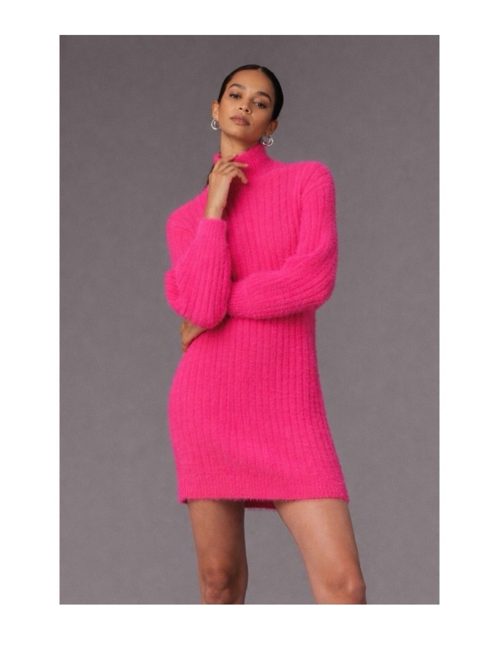 Flat White NWT Hot Pink Fuzzy Ribbed Sweater Dress MSRP $148 Medium